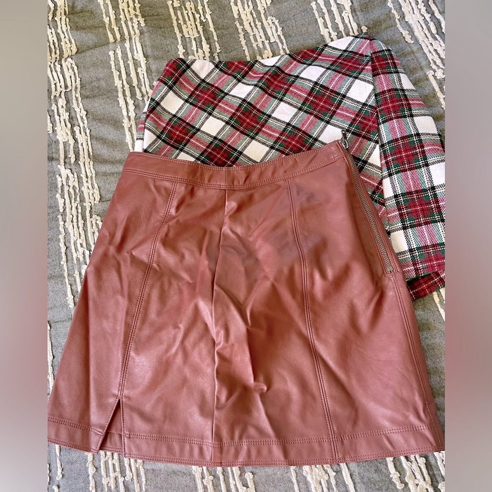 A&F brown faux leather skirt(S) & Hollister Plaid Skirt  (M)